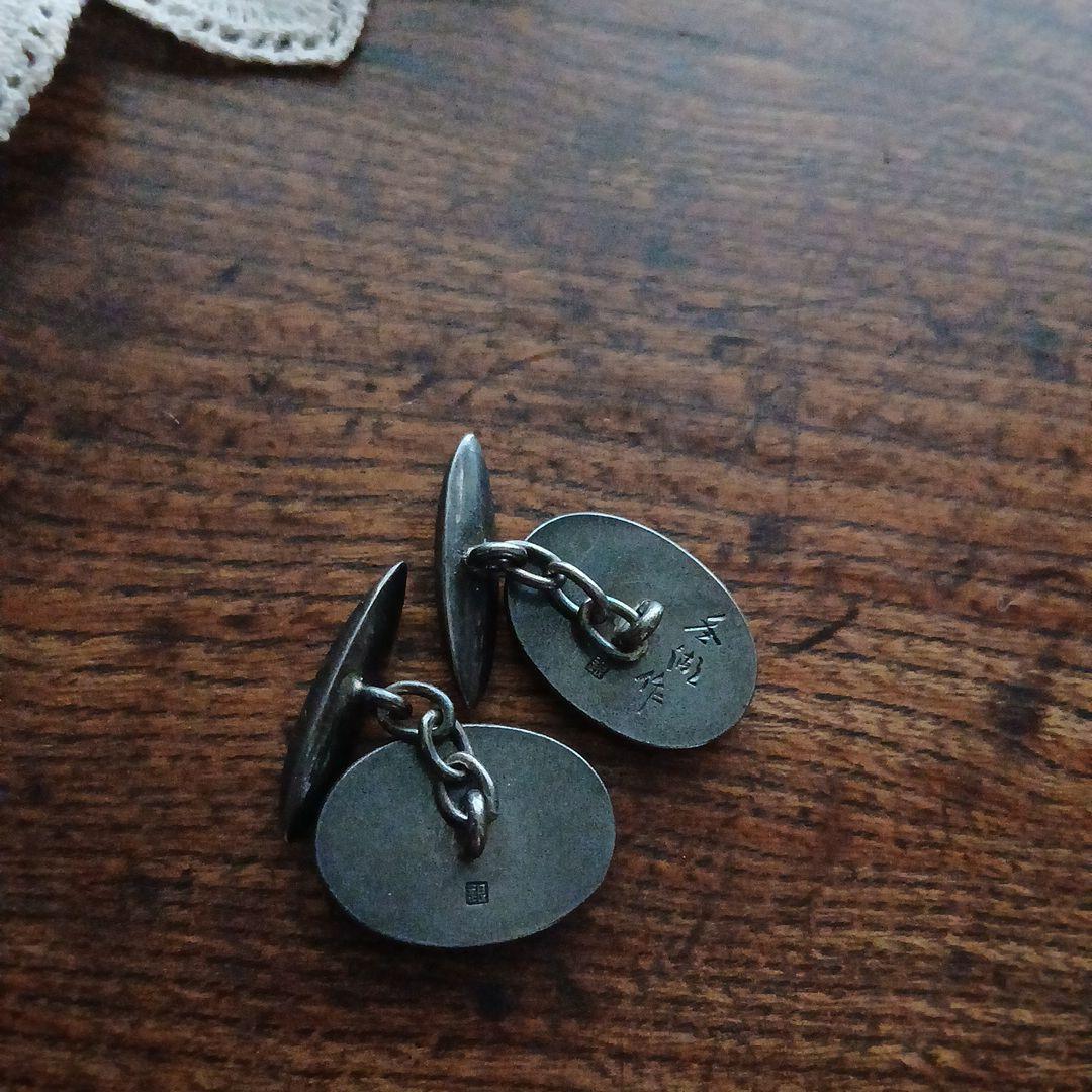 金工 銀製 富士山 カフリンクス 在銘 レトロ 骨董 山 シルバーカフス