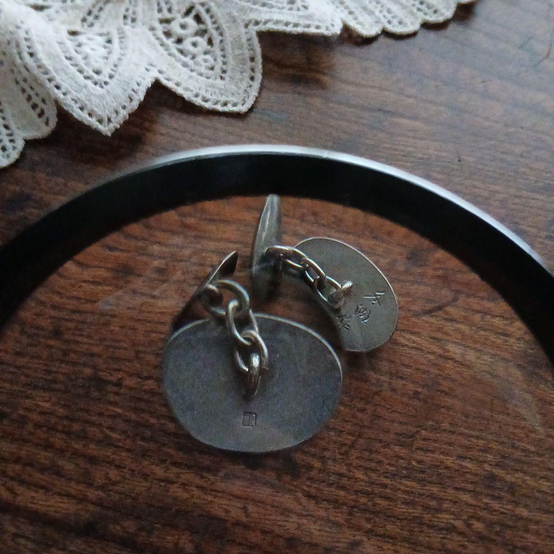 金工 銀製 富士山 カフリンクス 在銘 レトロ 骨董 山 シルバーカフス