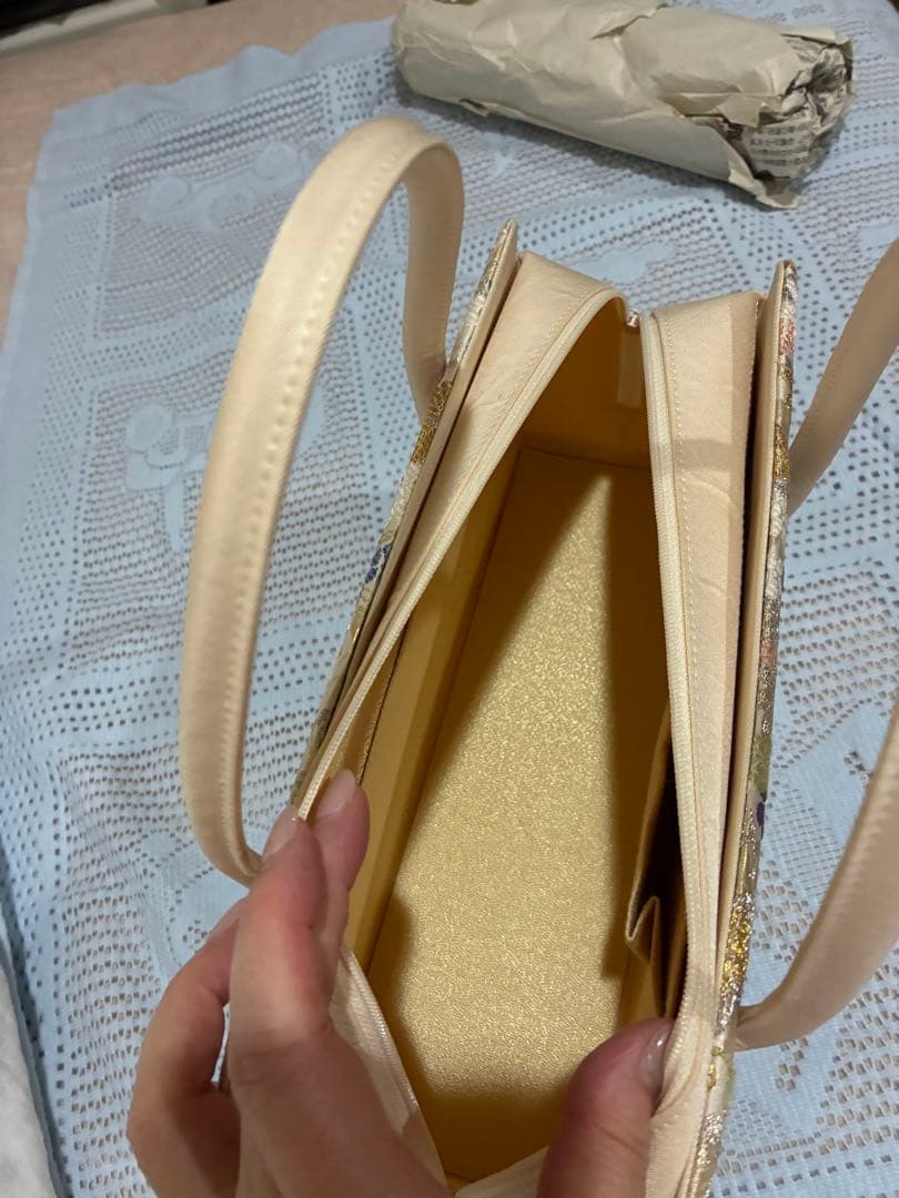 唐織　アイボリー 利休バック