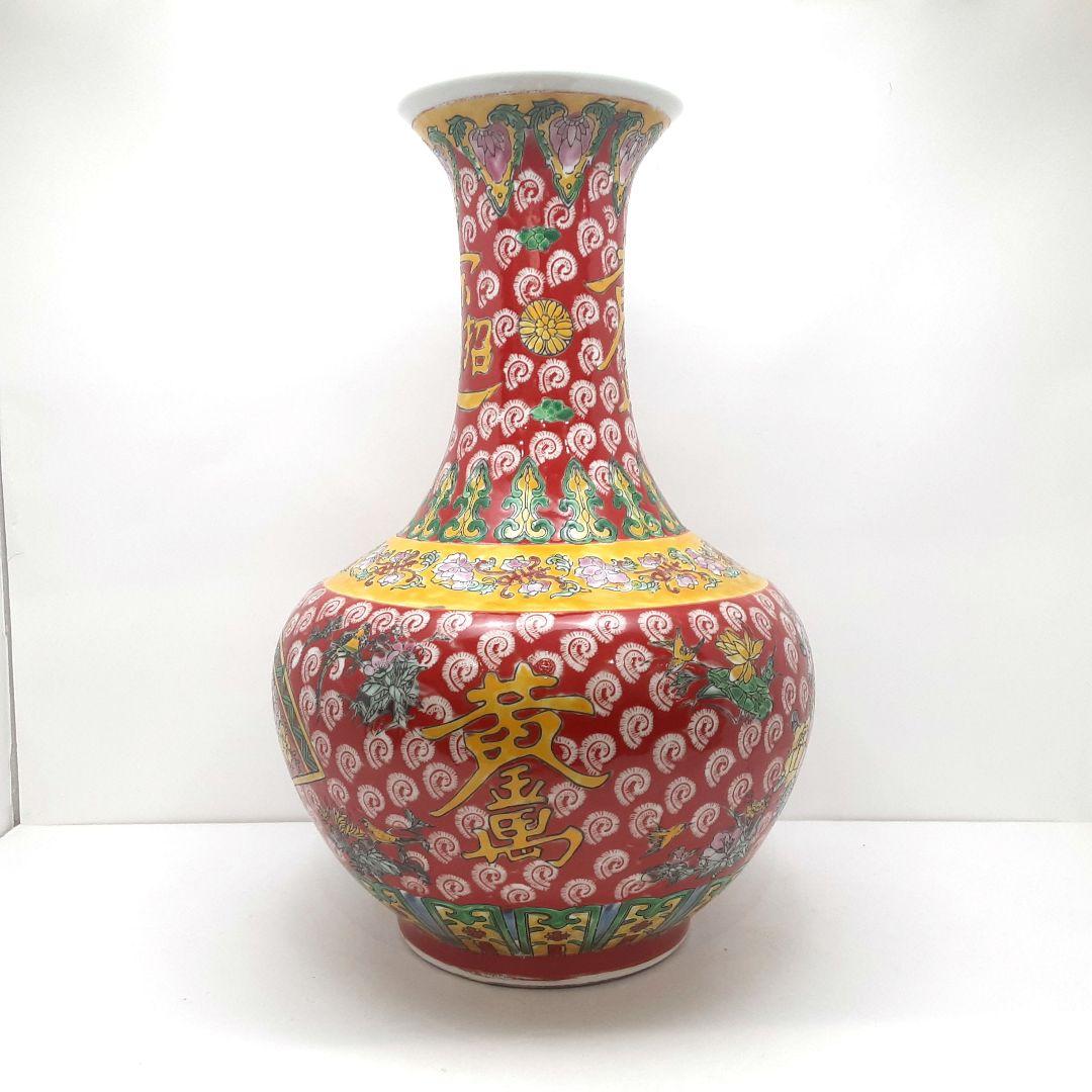 Y1477　中国彩色壺　高さ35.5cm　　ten