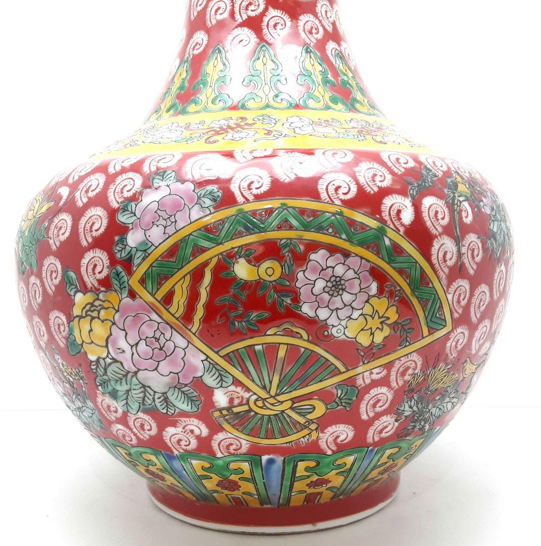 Y1477　中国彩色壺　高さ35.5cm　　ten