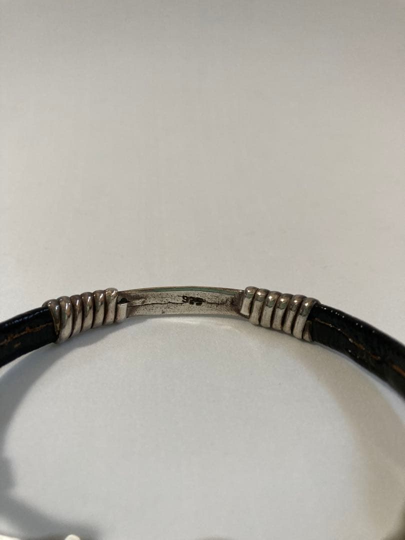 シルバー925黒レザーコンビホースビット バングル ブレスレット