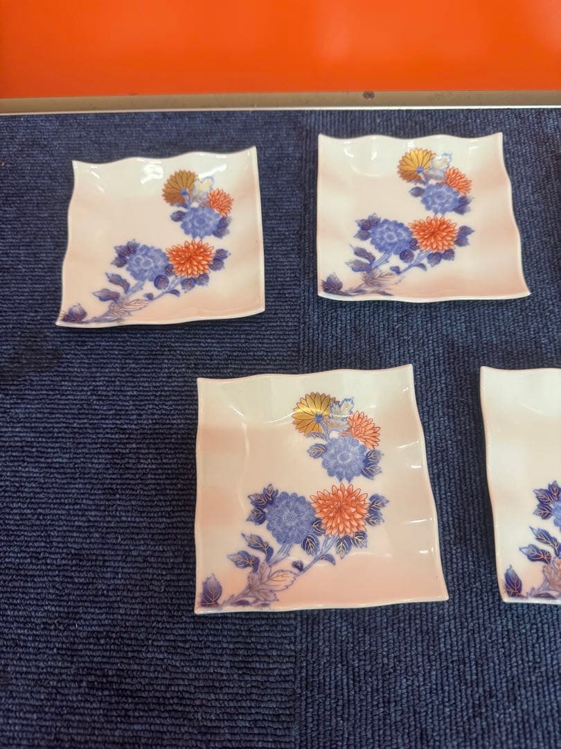 1705 深川製磁百花菊銘々皿揃角皿5客未使用