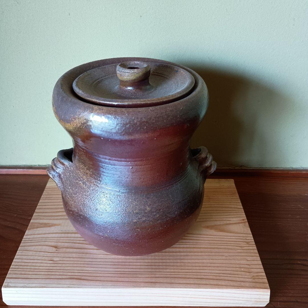 希少 人間国宝 藤原雄 作 備前 耳付水指 共箱 共布 手紙 晩年