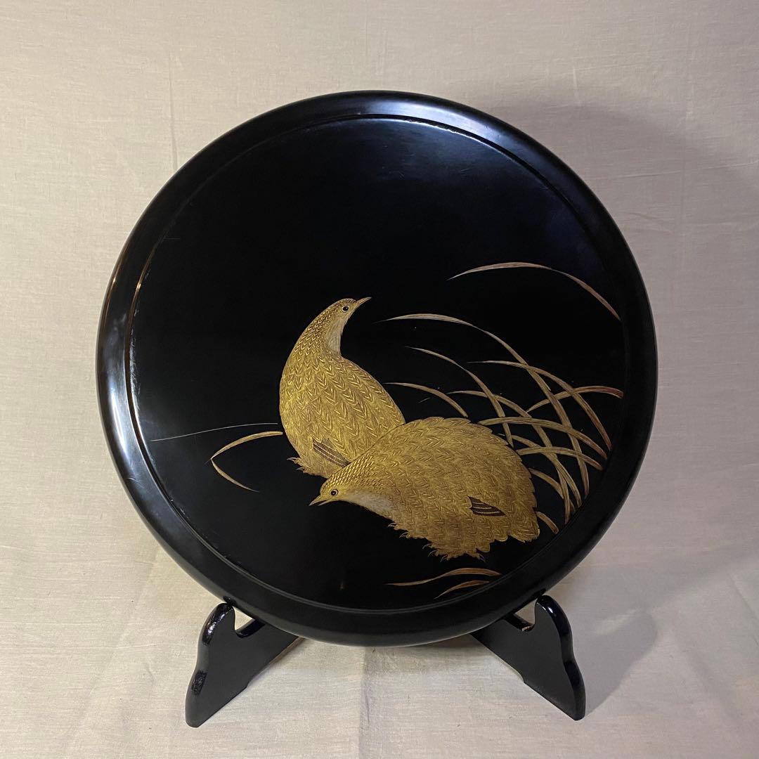 輪島塗　お櫃　茶道具　鶉　ウズラ　柘榴　ザクロ　沈金　木製　漆器　黒