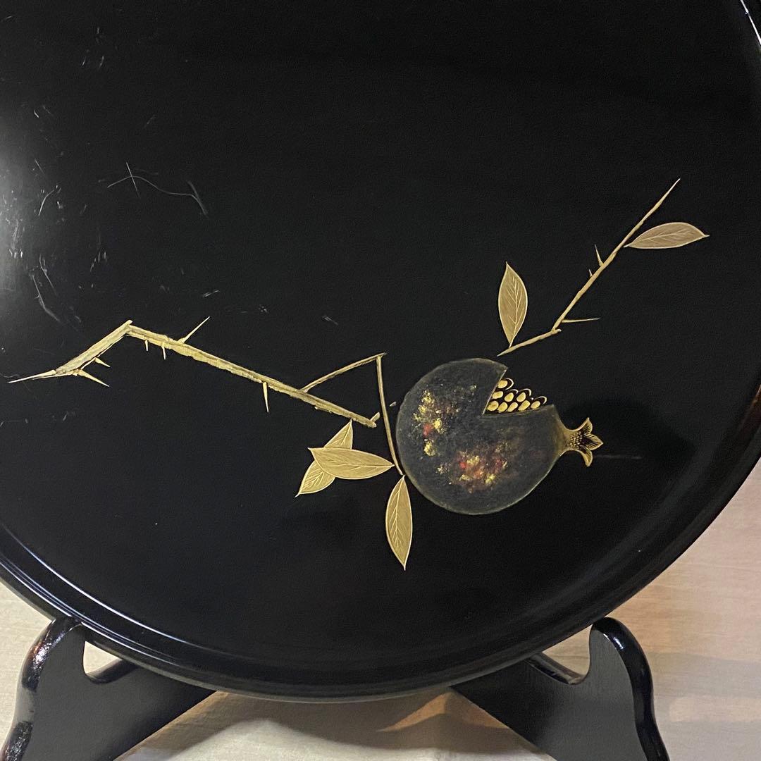 輪島塗　お櫃　茶道具　鶉　ウズラ　柘榴　ザクロ　沈金　木製　漆器　黒