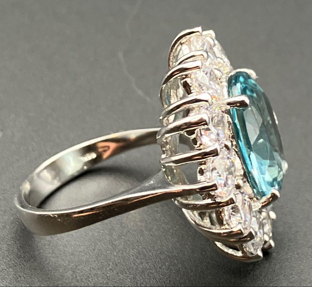 マーフィーブラジル産 天然アクアマ8.1CTホワイトサファイア925指輪