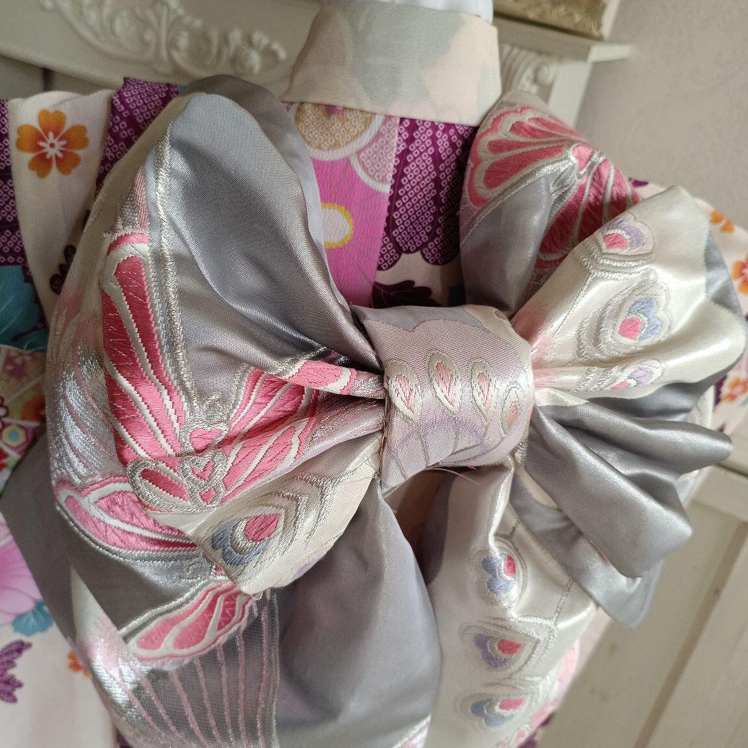 新品着物☆クリーム色大きな花模様☆作り帯フルセット