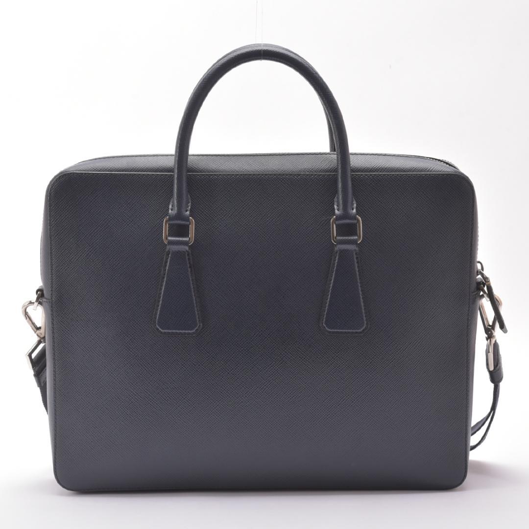 美品◇プラダ サフィアーノレザー 2WAY ブリーフケース ネイビー ショルダー