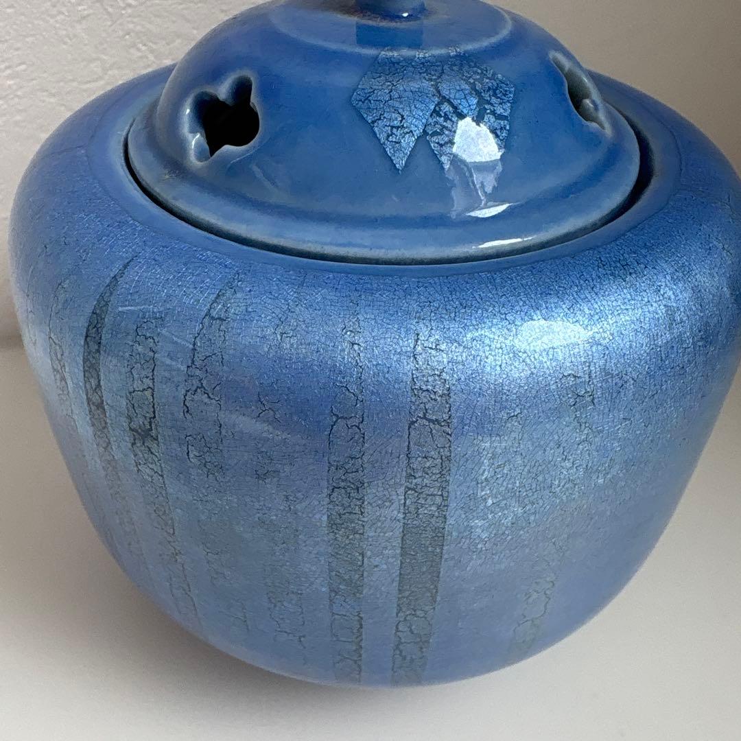 中田一於 淡青釉裏銀彩 香炉 管理N27 九谷焼 日本工芸会正会員 茶道具