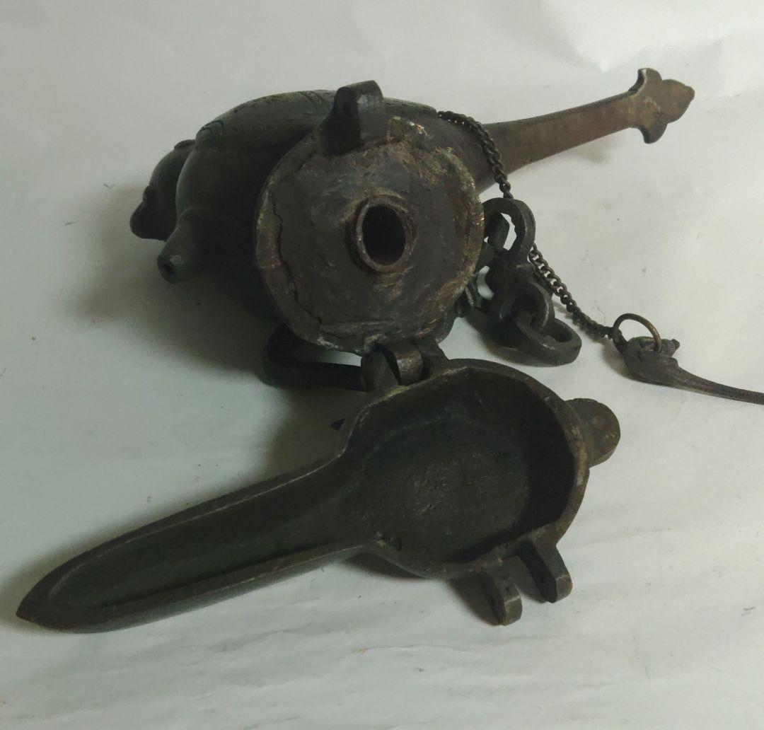 オイルランプ 鳥形 銅製 金属工芸 珍品 アンティーク カ10