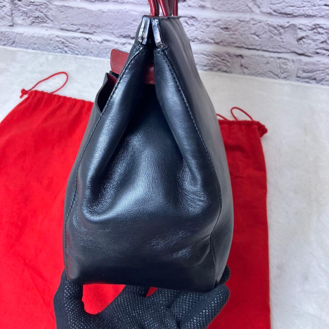 美品✨バリー ハンドバッグ Wポケット Bロゴ レザー 本革 自立型 ブラック