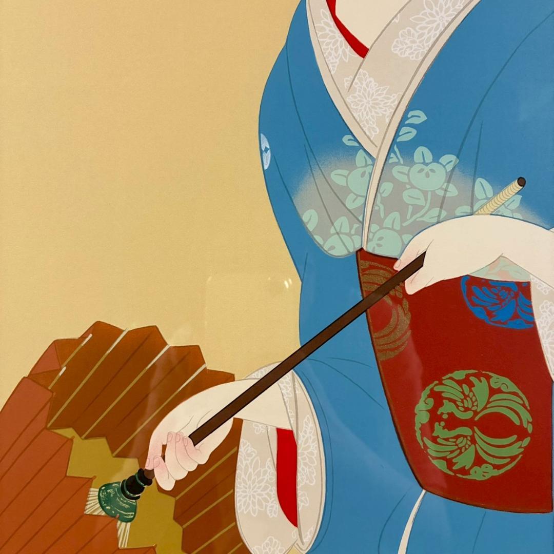 美品 上村松園「しぐれ」シルクスクリーン 京美術院版 証明シール有