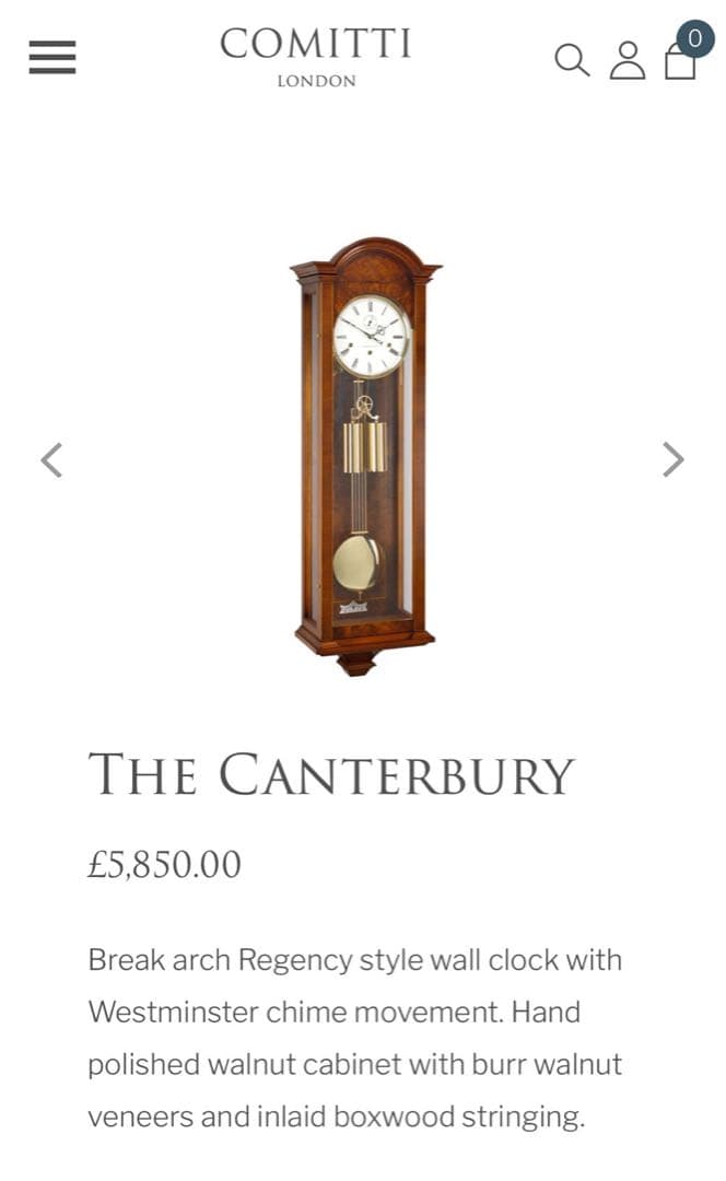 Comitti of London 機械式　柱時計　チャイム付き