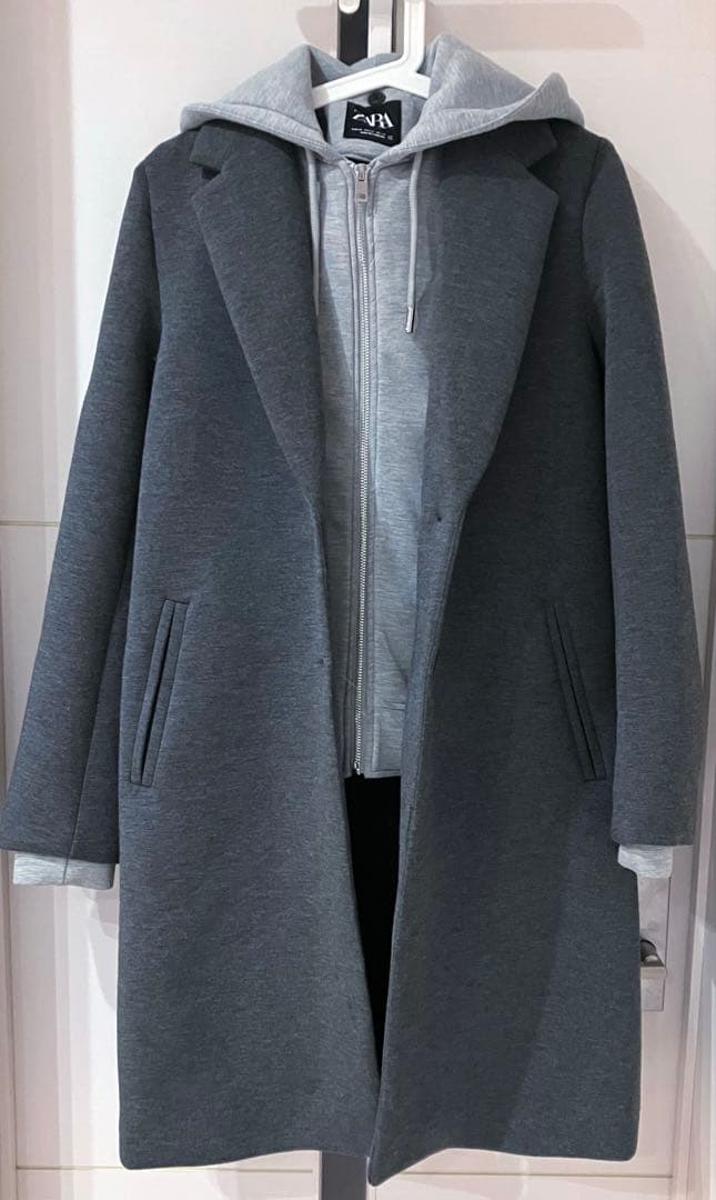 極美品】ZARA デタッチャブルフード コントラストコート グレー XS