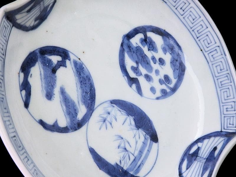 古伊万里 染付 丸紋に松竹梅の図 分銅型6寸皿 5枚 E674AS-CQl - メルカリ