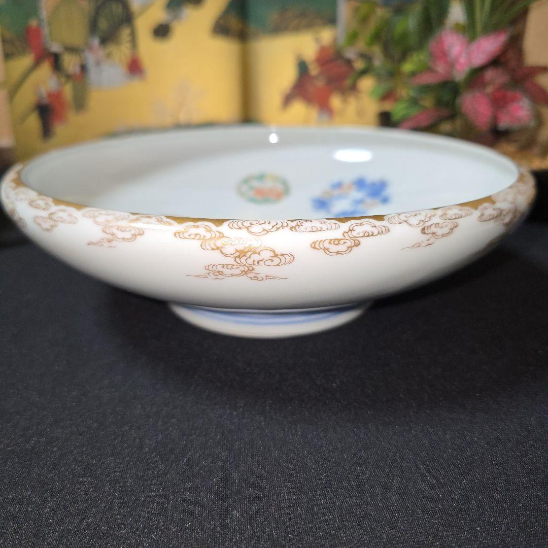 深川製磁　希少　オールド深川　染錦花丸紋　高台鉢　菓子鉢　盛り鉢