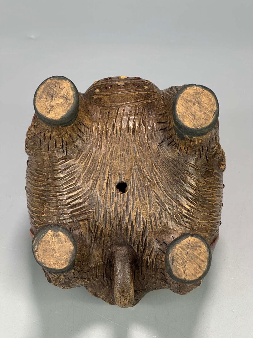 中国美術　中国宜興　紫砂　白泥　加彩紫砂獅子香炉　置物　唐物　古物