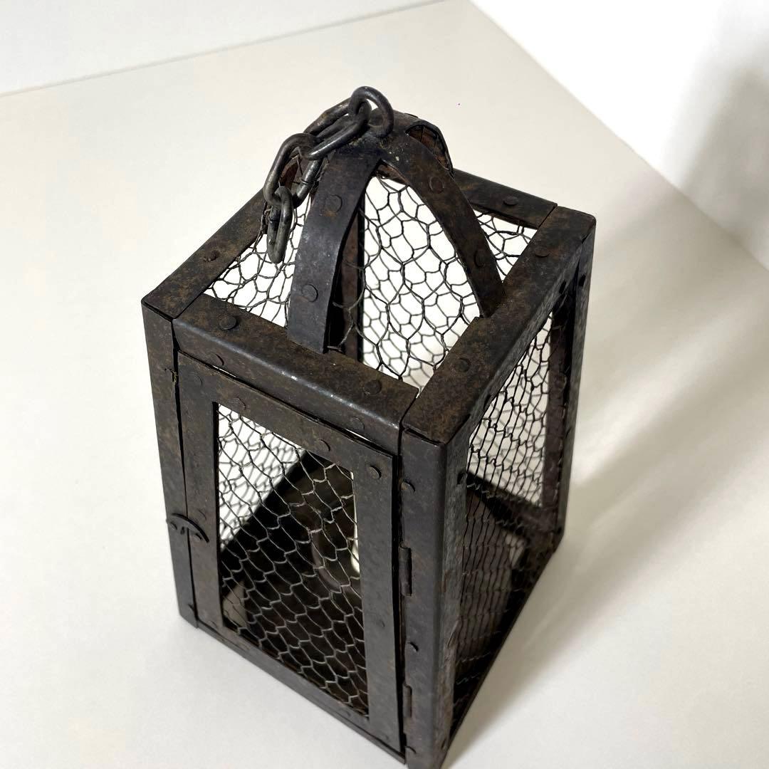 XG447 時代物・鉄製・吊り燭台・行燈・ランタン・アンティーク・骨董