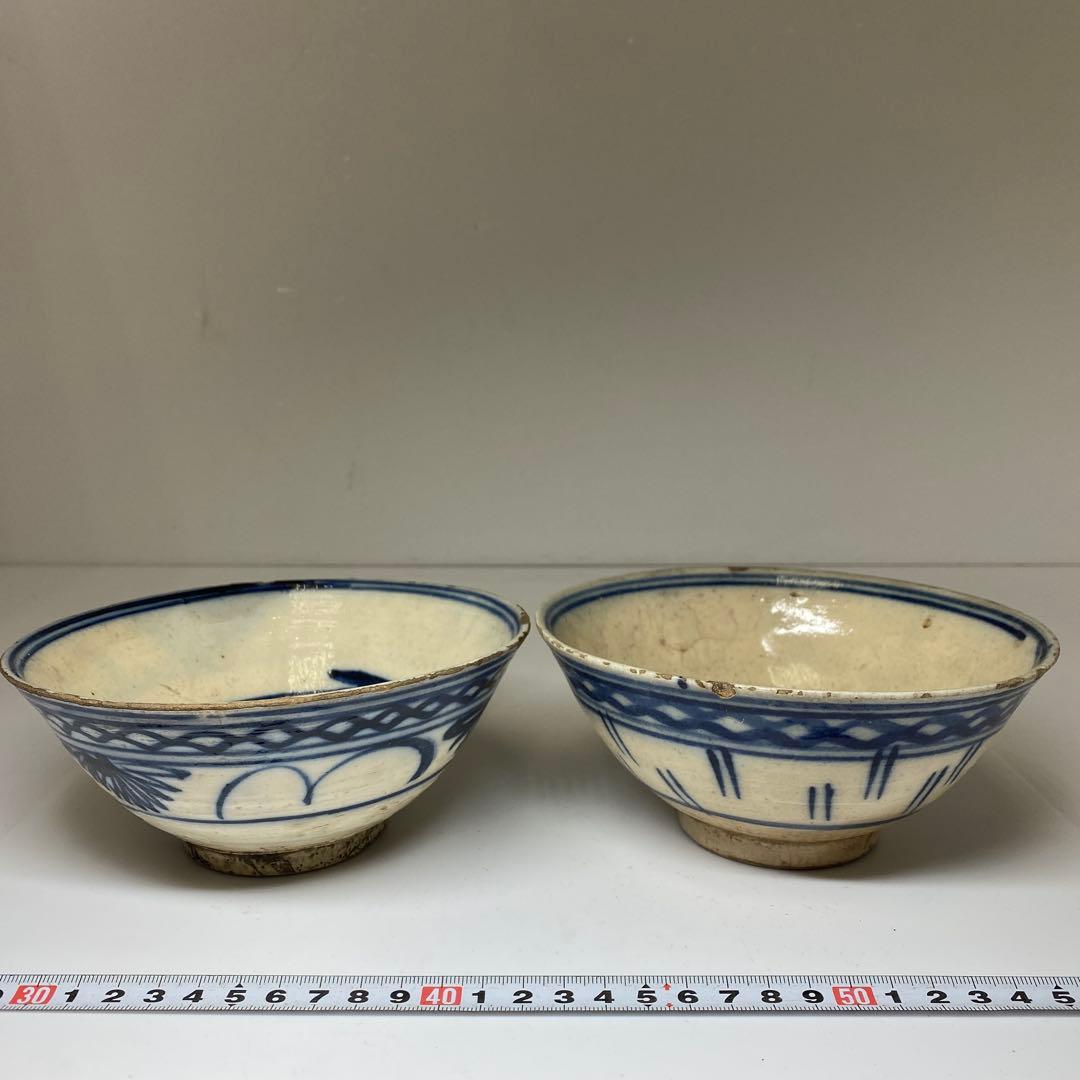 中国清朝時代　青花鉢2客　口径約16㎝東Y7-0403⑥タトチ