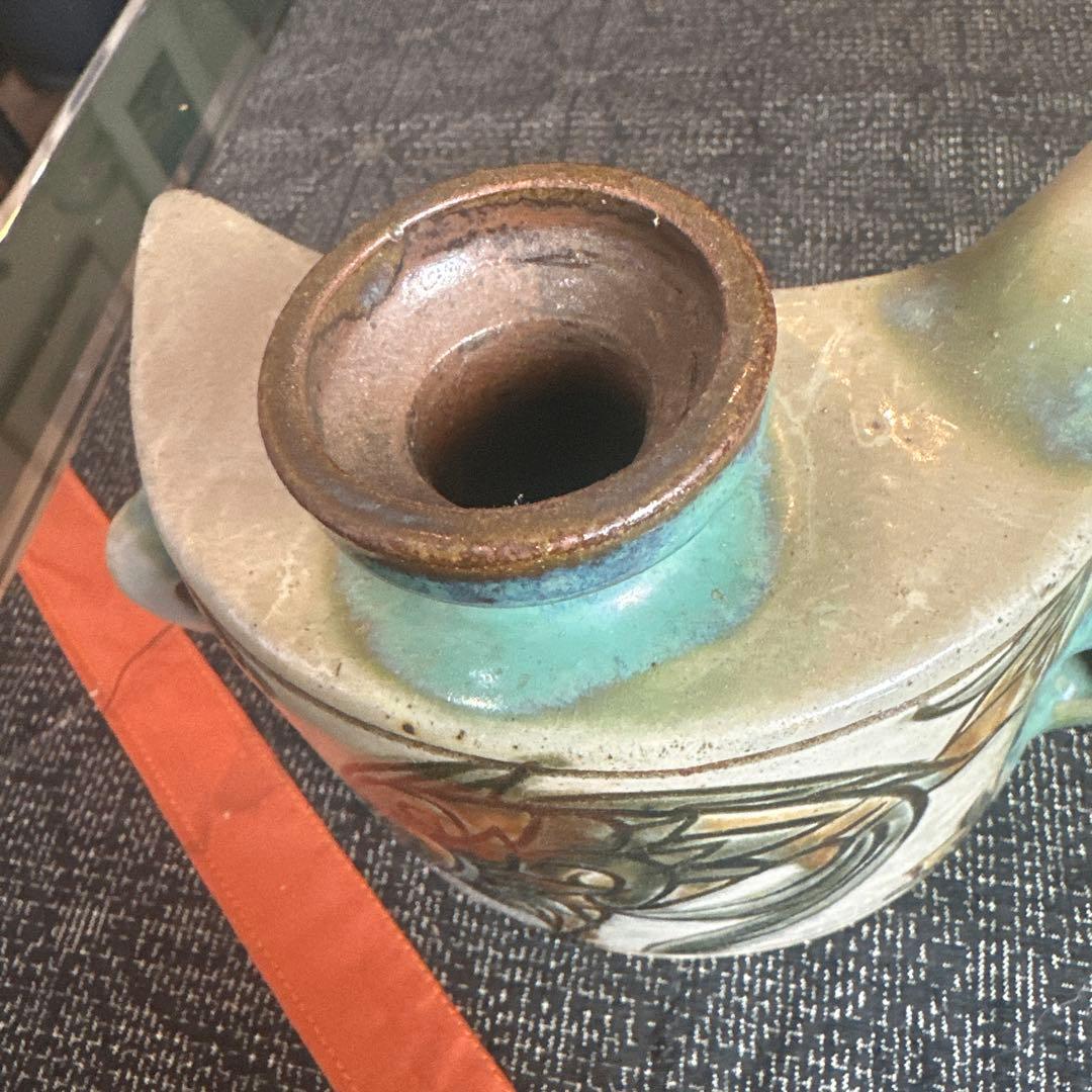値下げします 沖縄　琉球陶器　人間国宝　金城次郎　壺屋焼　魚文酒器　民芸琉球陶器