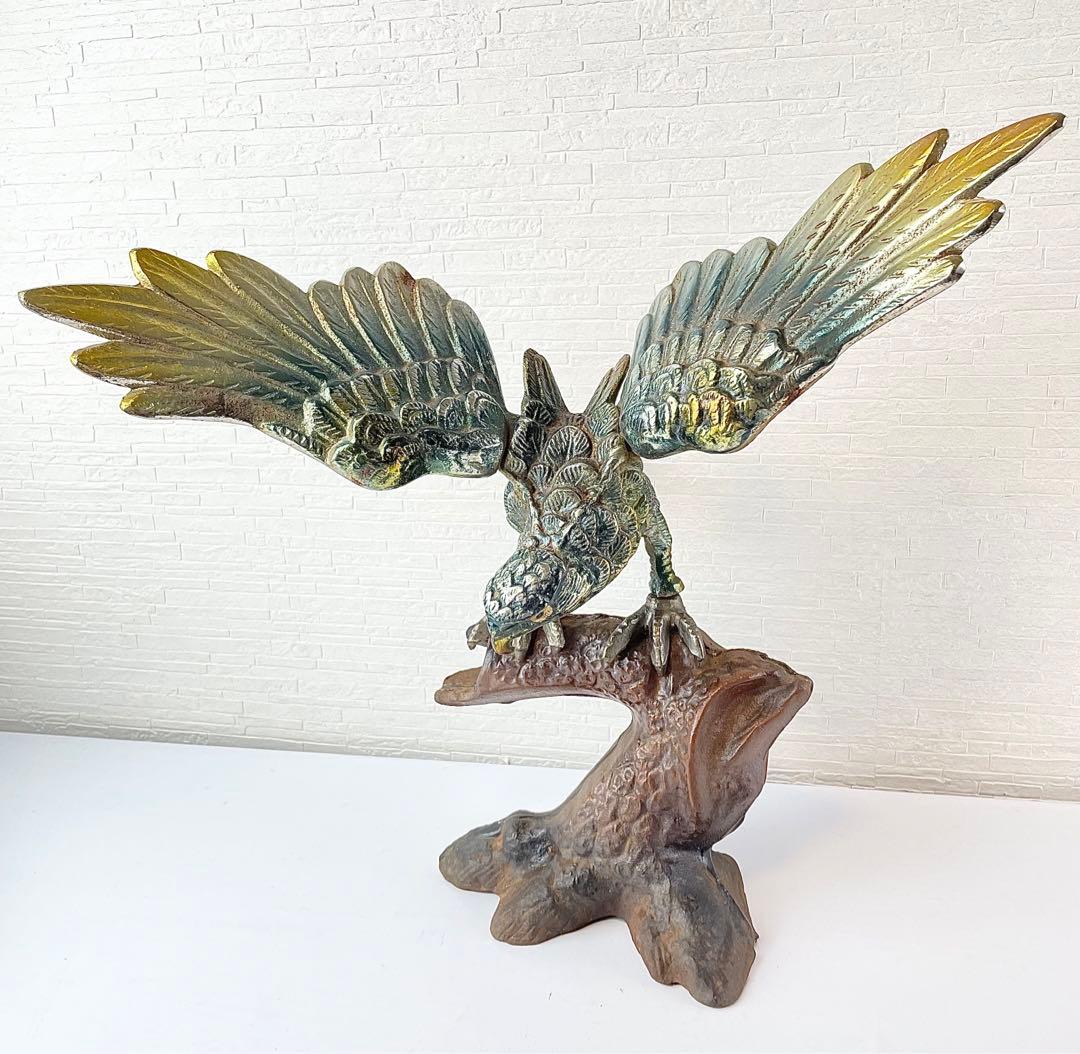 鷹 松 松の木 鳥 ブロンズ 鉄製品 鉄製 銅彫金 彫刻 鳥 アンティーク 金運