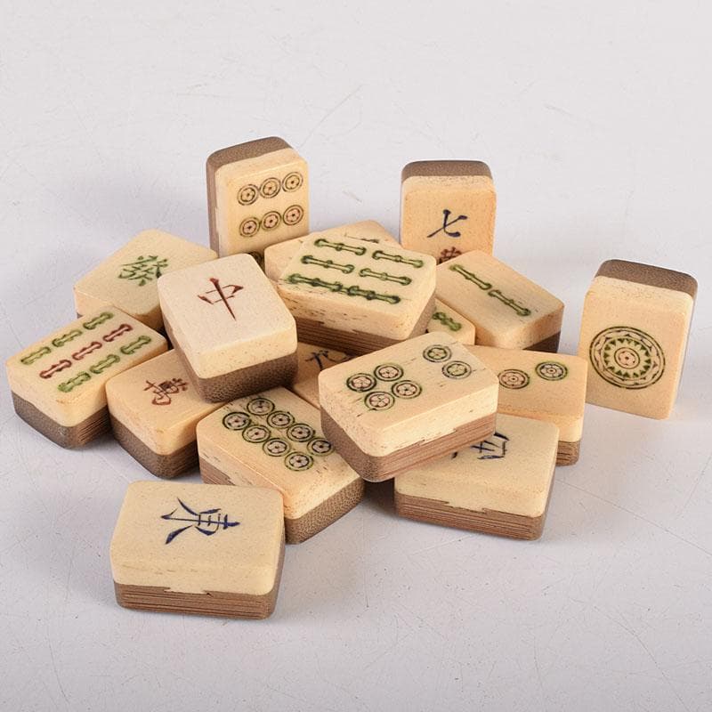 中国 竹嵌 骨牌 背竹牌 麻雀牌 唐木箱付 D 7900