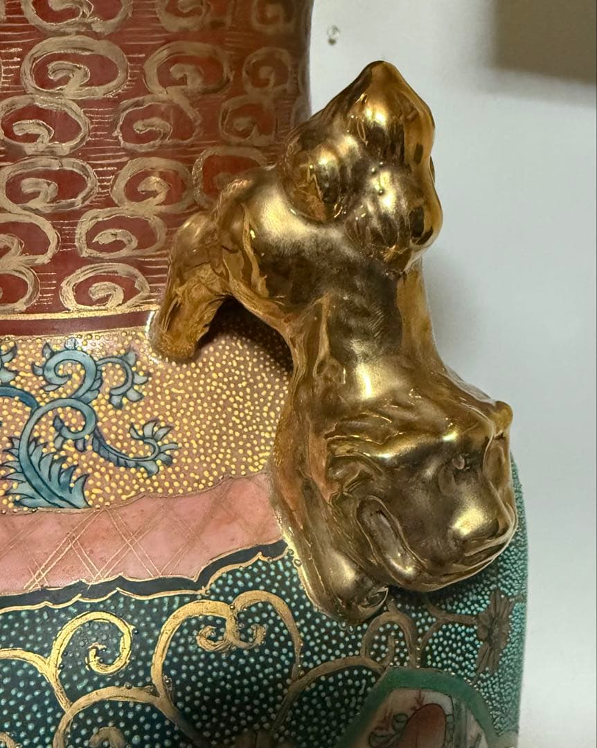 薩摩焼 金襴手花鳥文様 壺 約61cm