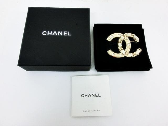 CHANEL シャネル ブローチ B19S ココマーク ラインストーン レザー
