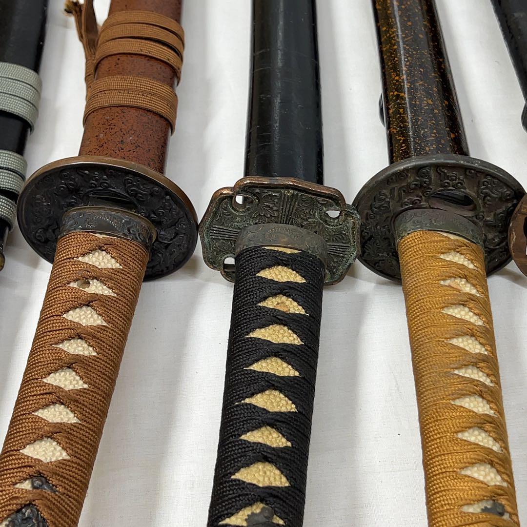 【傷あり】模造刀 10本 まとめ 透かし鍔 太刀 鍔太刀 脇差 白鞘 昇龍 彫り