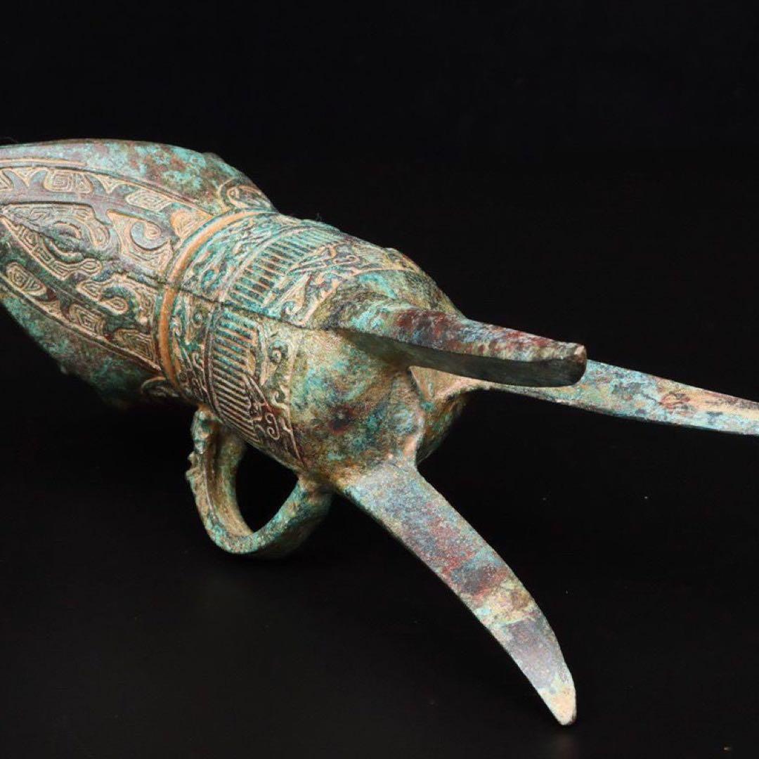 中国古美術品·古青銅器・青銅の美・鳳鳥紋爵杯・文房置物·風水開運・金