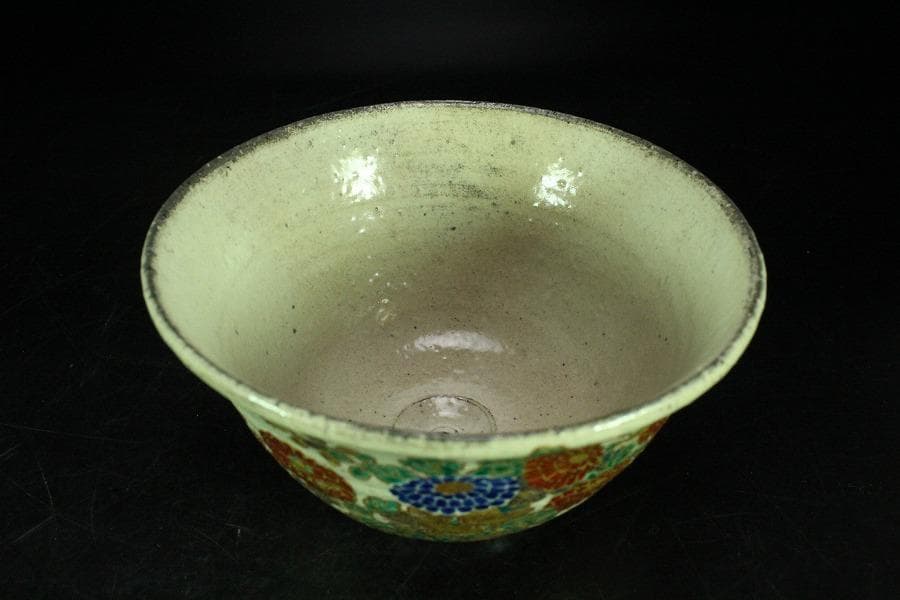 茶道具 平野英雄作 色絵茶碗 未使用 共箱(K-A668)