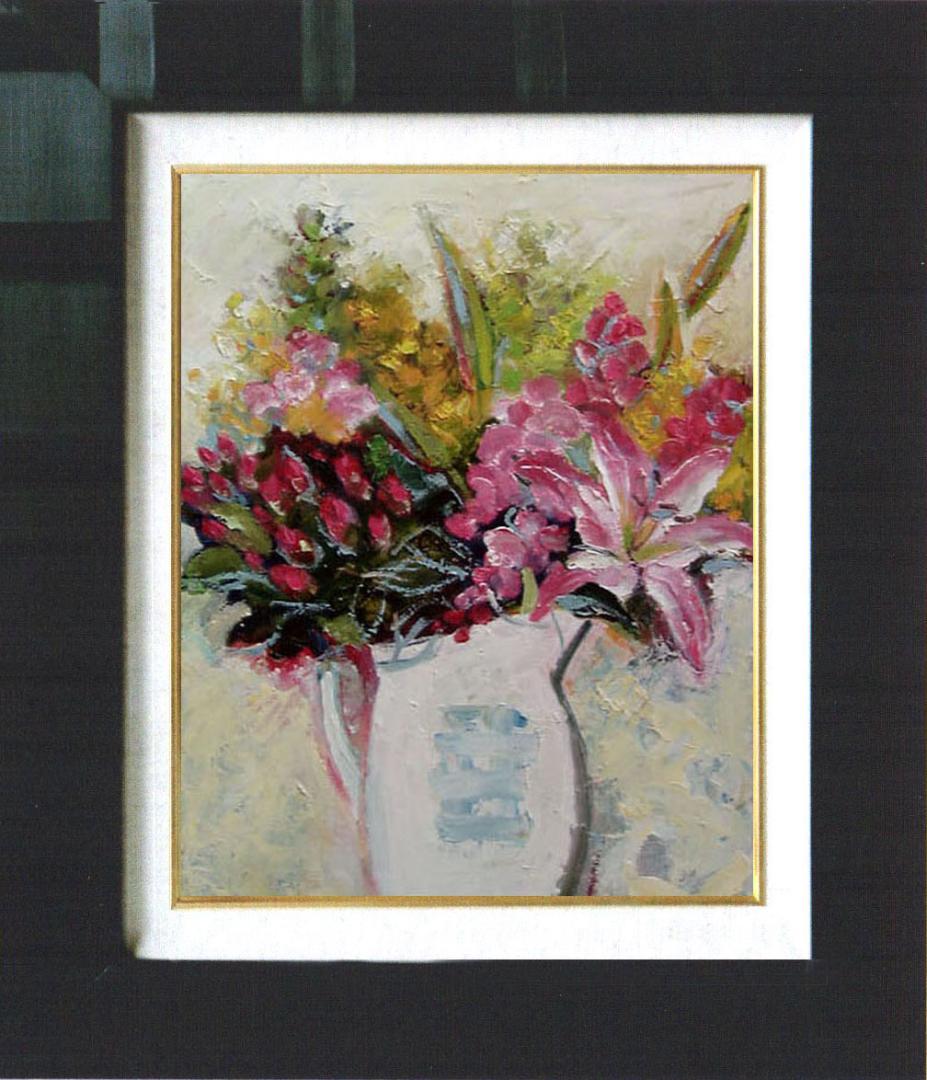 油絵 菅家令子 絵 絵画 インテリア 額付(白) uF6-112302 花