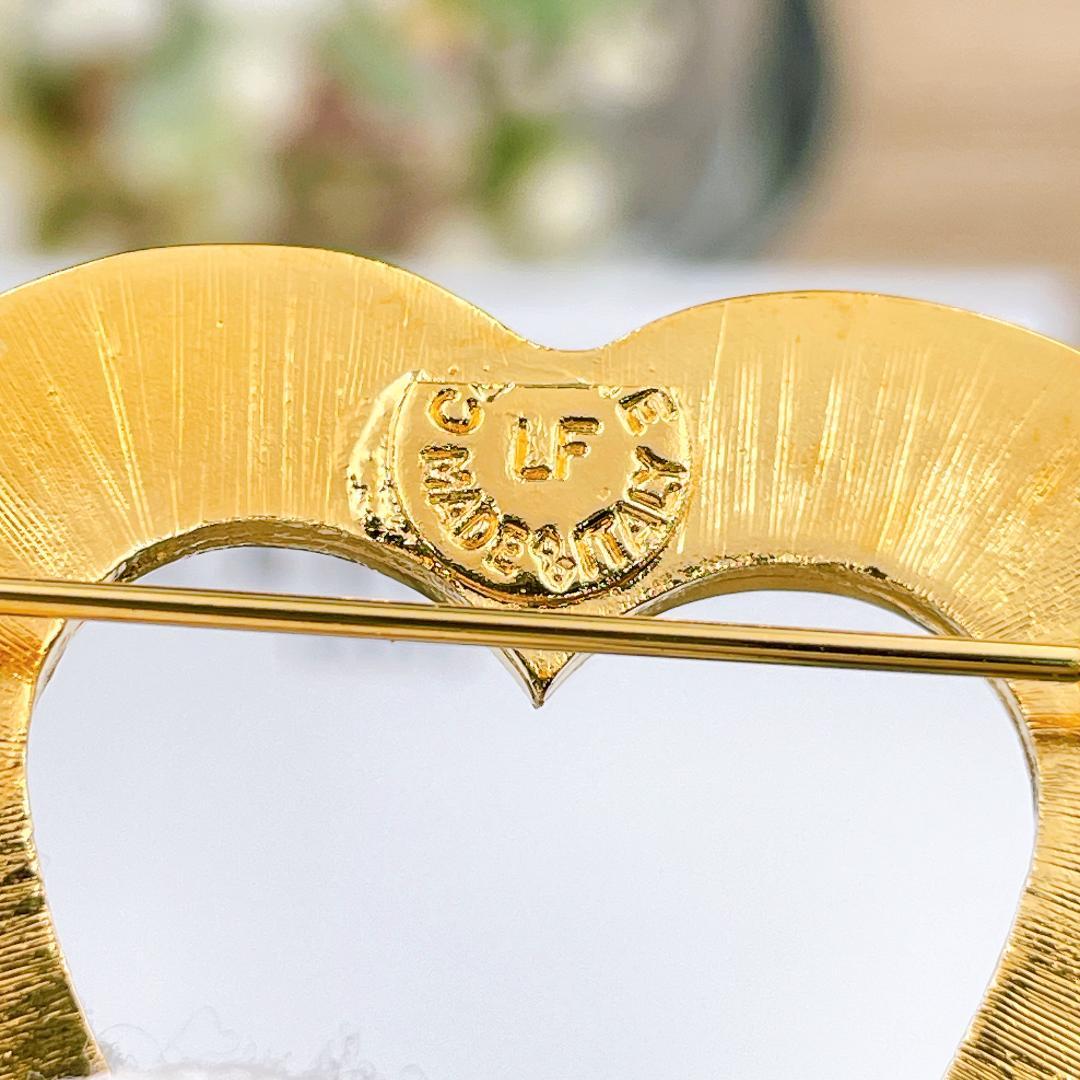 ◇セリーヌ◇新品仕上済 ハート ロゴ ブローチ ゴールド ヴィンテージ