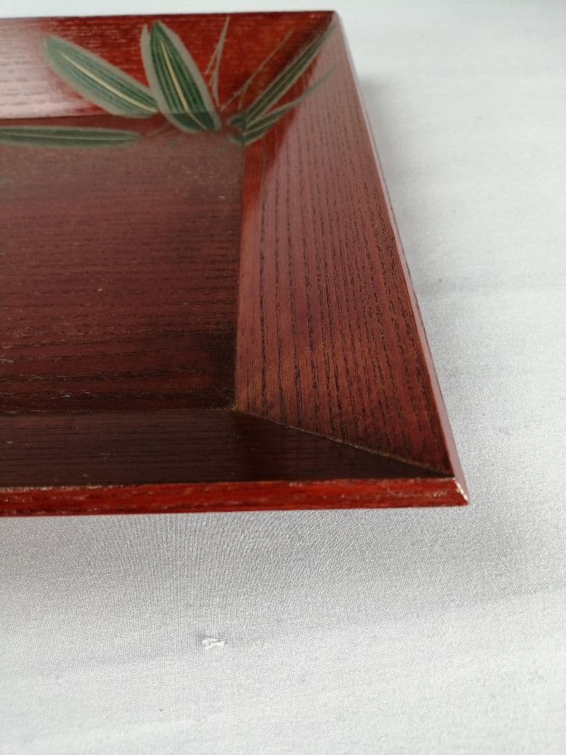 【茶道具】象彦造　笹蒔絵桐春慶塗四方盆　干菓子器　菓子盆167