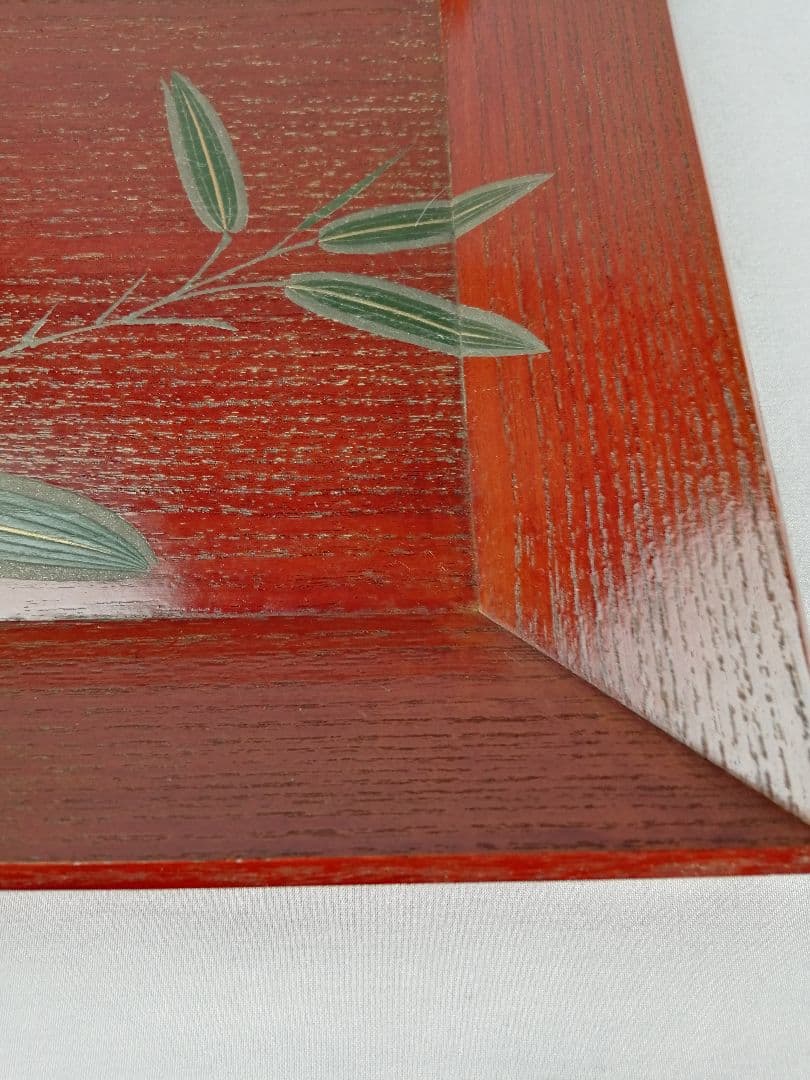 【茶道具】象彦造　笹蒔絵桐春慶塗四方盆　干菓子器　菓子盆167