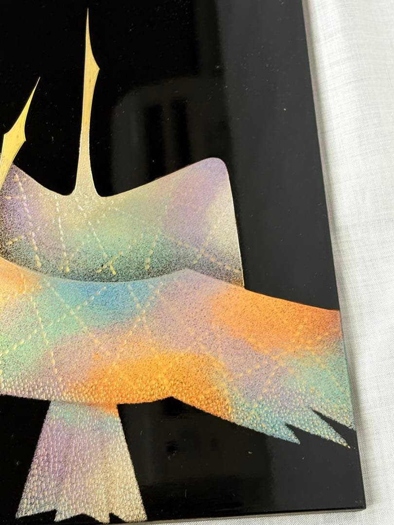 「飛翔」　加治武　輪島塗沈金　額装　漆塗り　漆芸額　絵画 黄色袋　箱有り