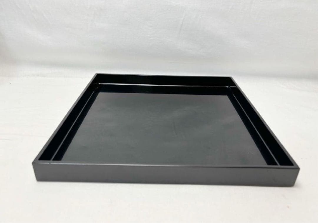 美品 懐石道具 木製黒真塗 四方膳 会席膳 平膳 5客揃 懐石盆 銘々盆 紙箱