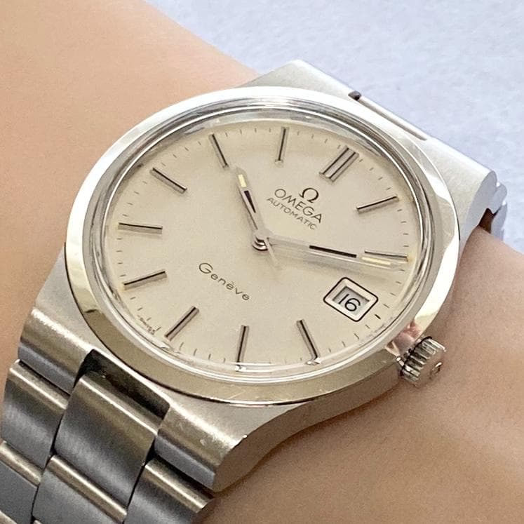 OH済 オメガ ジュネーブ 純正ブレス ステンレス シルバーヘアライン 自動巻き
