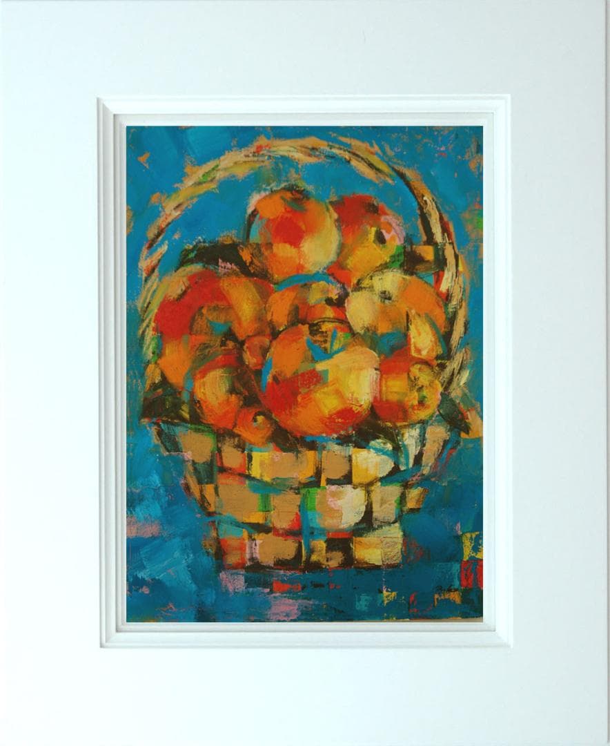 油絵 菅家令子 絵 絵画インテリア 額付(青緑＋金色の枠) uF6-051721