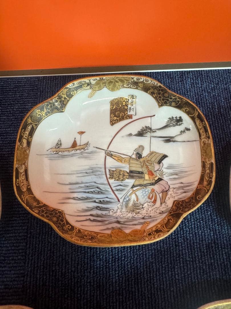 1819 明治時代九谷焼細密絵付人物山水図菱形皿5客時代物