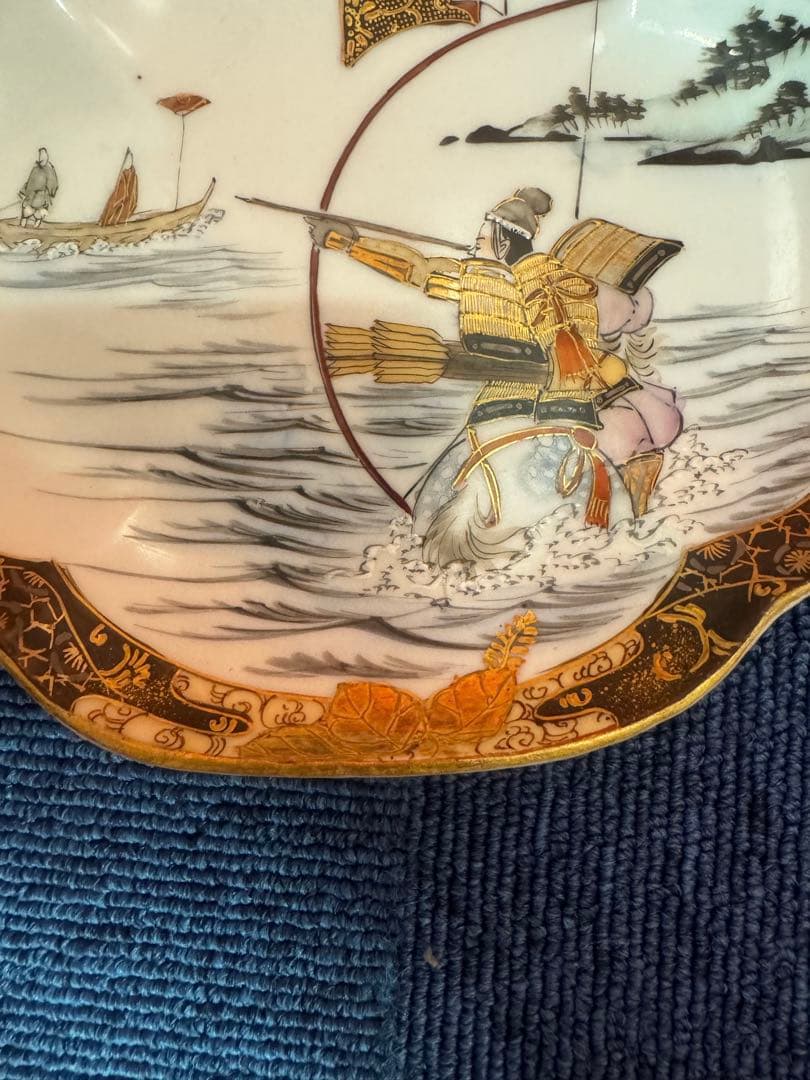 1819 明治時代九谷焼細密絵付人物山水図菱形皿5客時代物