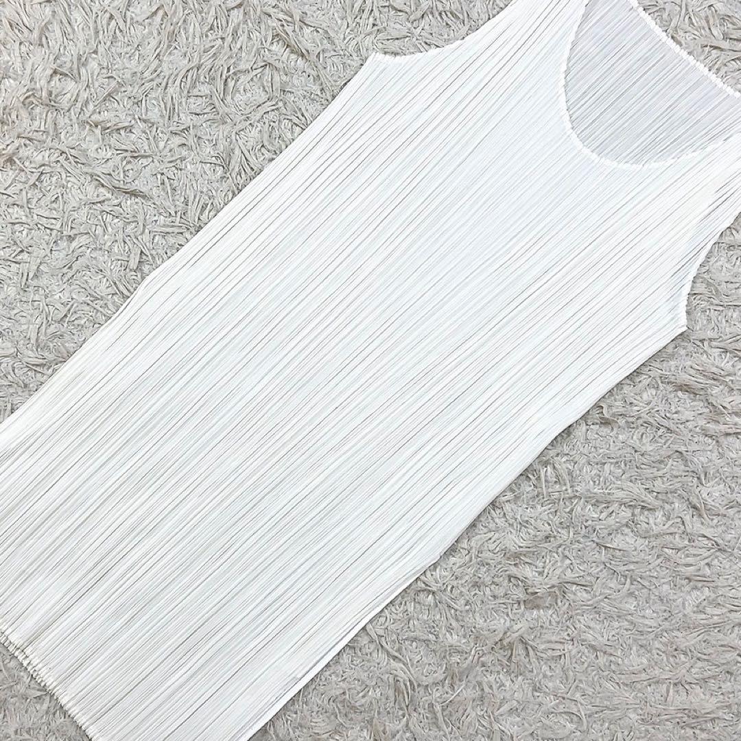 プリーツプリーズ ロング タンクトップ チュニック ワンピース 3 ホワイト 白