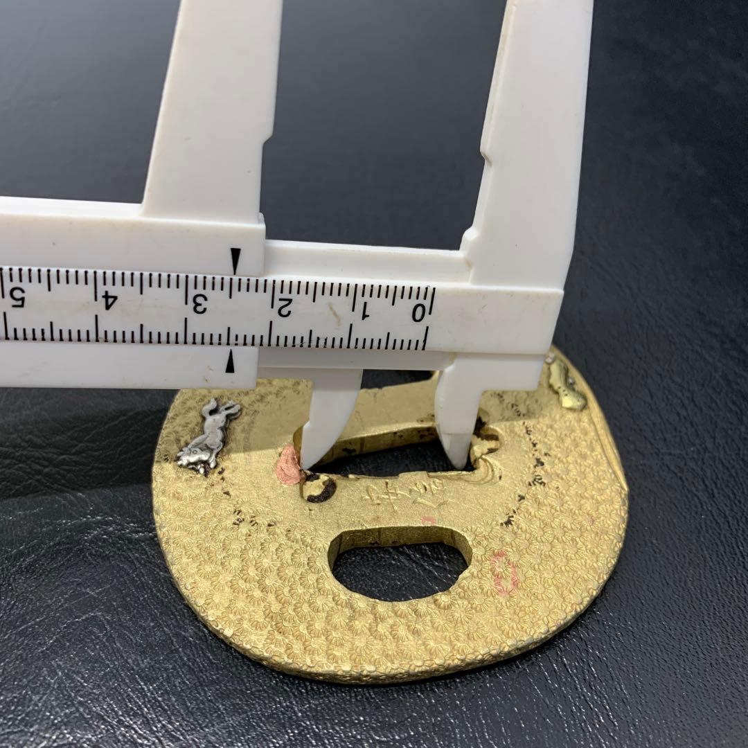 鍔　材質唐金　真鍮製　時代物　在銘　安信作