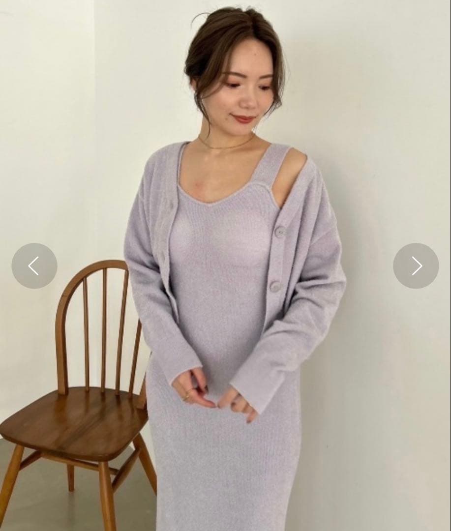 ラベンダー ノースリーブニットワンピース カーディガン付き