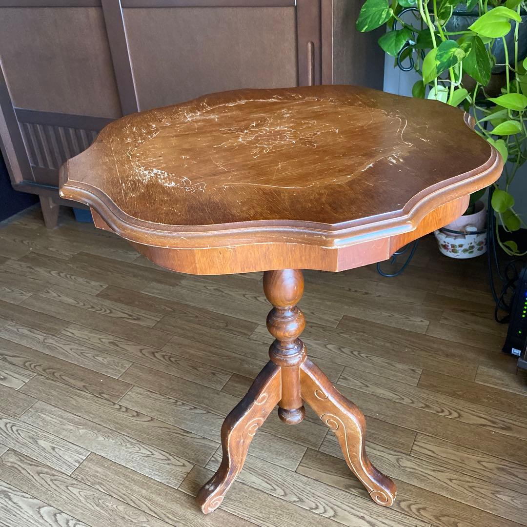 イタリア サイドテーブル 猫脚 象嵌 彫刻 アンティーク調 花台