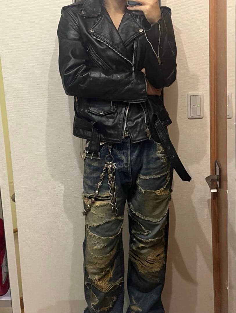 激渋美品)ヴィンテージ本革ダブルライダースジャケット アメカジ 激渋