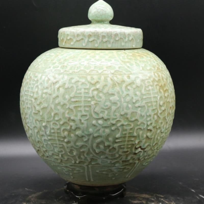 民窯開片影清茶筒 景徳鎮 陶磁器 装飾品 工芸品美術品 置物