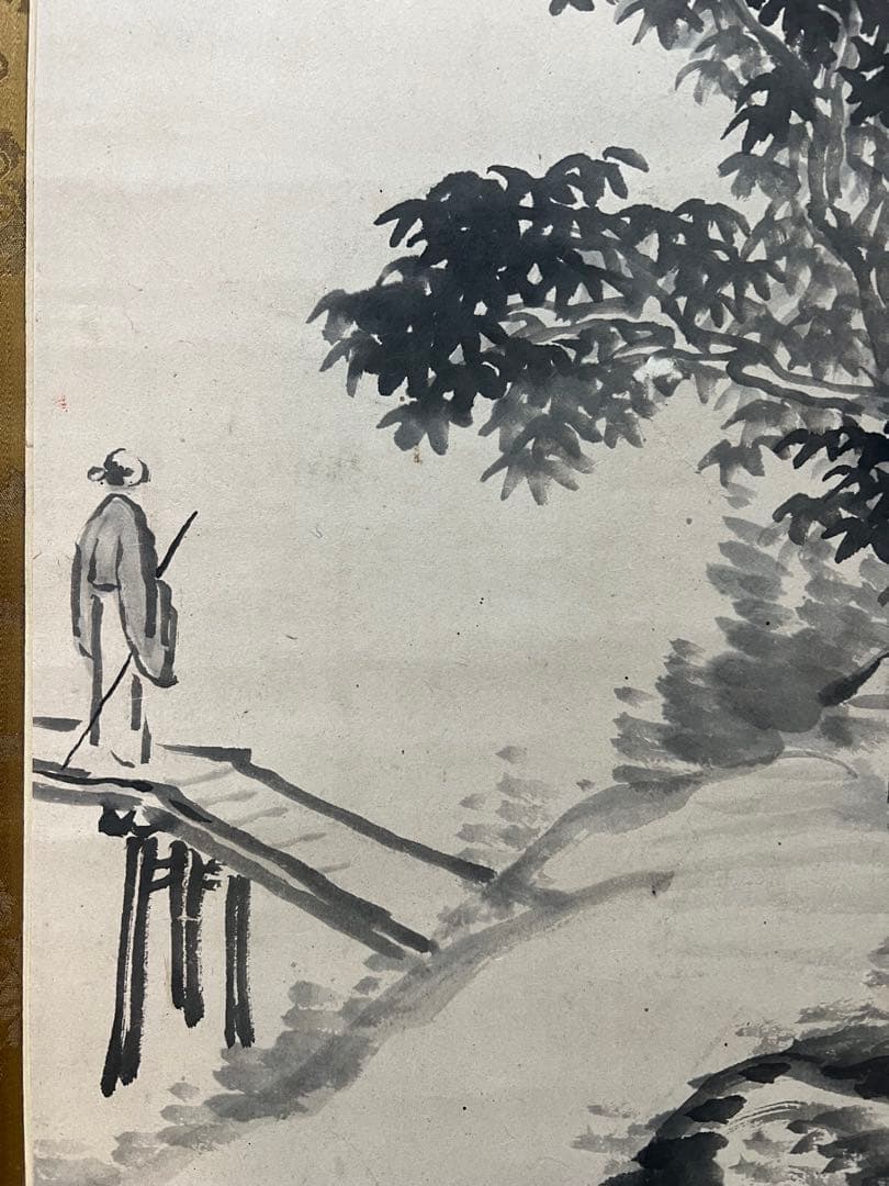 掛け軸 釧路雲泉［觀瀑図］江戸時代の南画家 共箱 紙本 日本