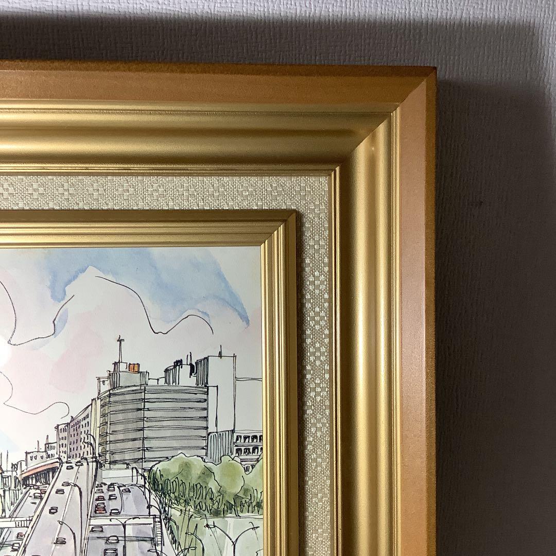 値下げ　水彩画　「Tokyo City 」N.Kizuka  額装